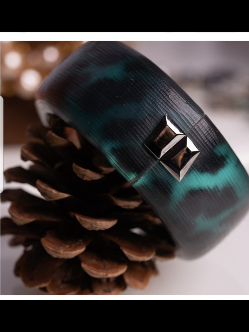 Alexis Bittar Teal and Black Lucite Cuff with Silver Pyramid Studs!!!